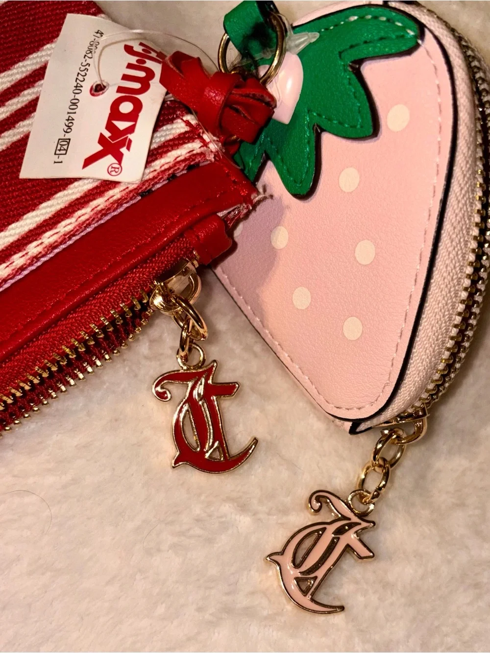 Juicy Couture Paradise Mini Stripe Wallet & Strawberry Coin Pouch NEW w Tags!